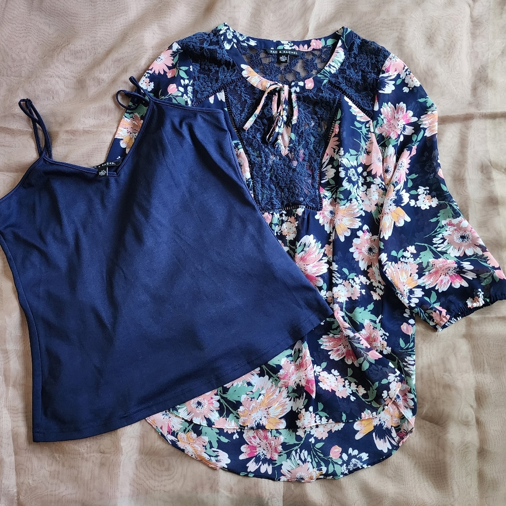 Pre-loved Zac & Rachel Floral Tunic Top with Lace Detail and Layering Tank